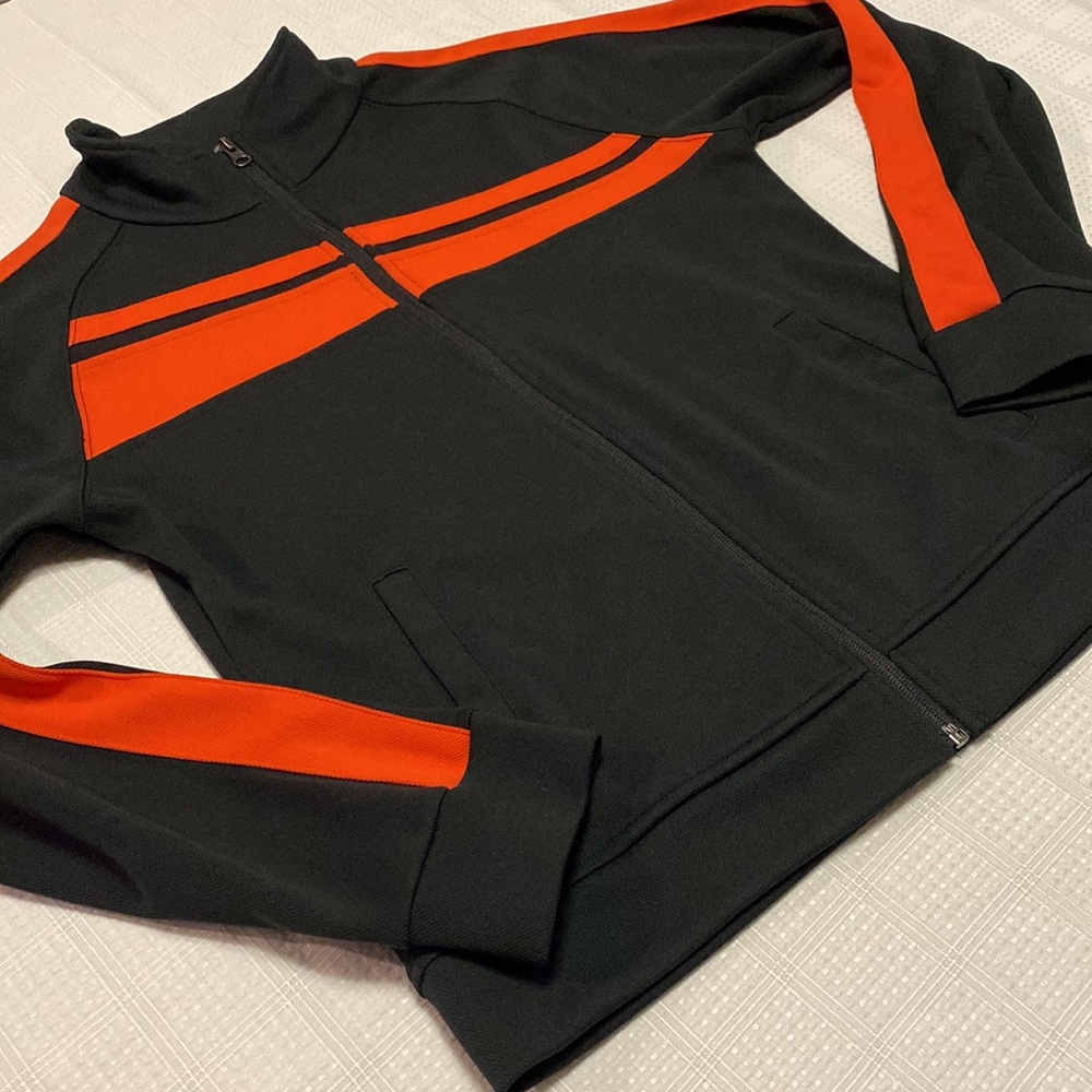 Ladies Full Zip Black and Orange Sweater New